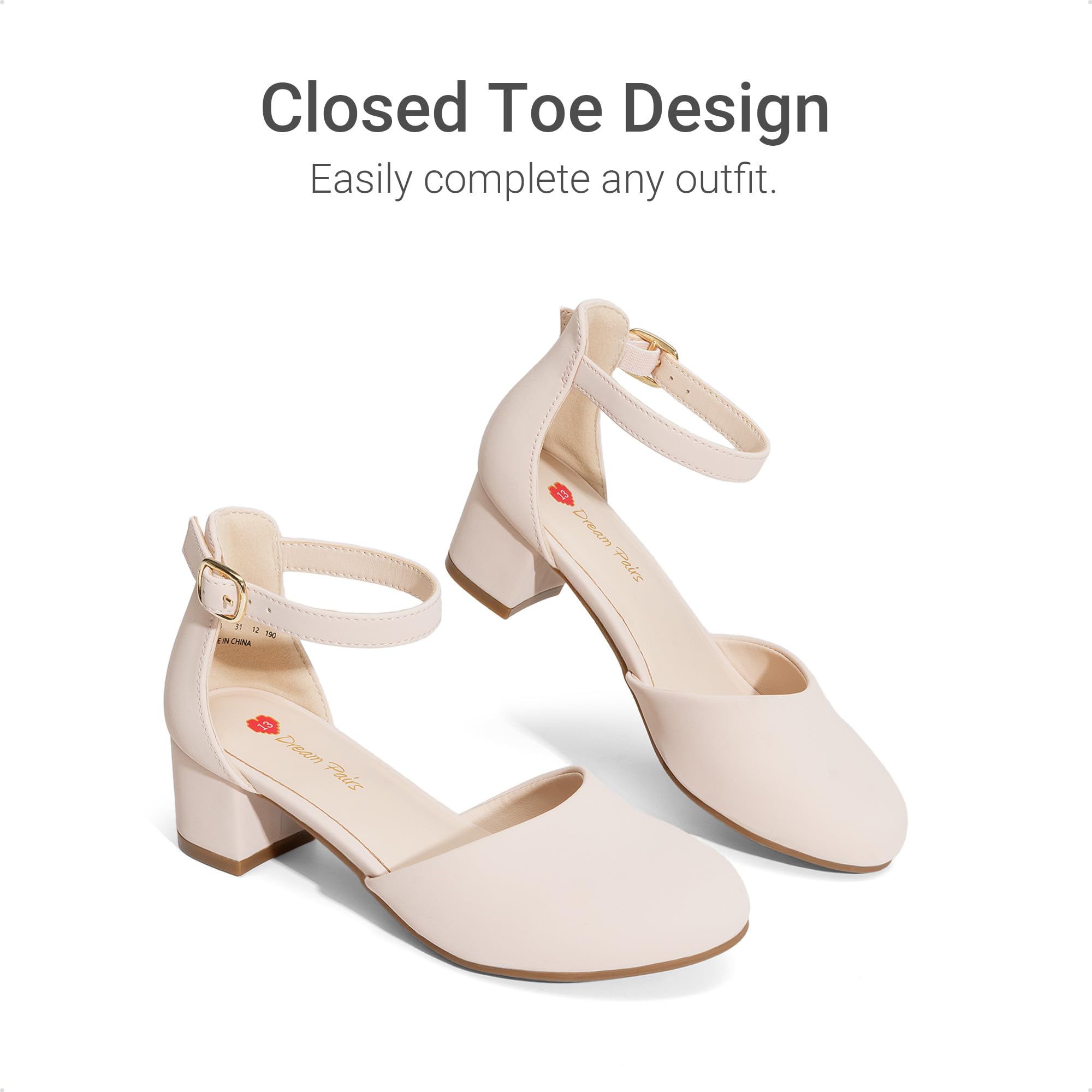 DREAM PAIRS Zapatos de Vestir para Niñas Tacones Cerrados con Correa al Tobillo para Niños Pequeños y Grandes Fiesta de Boda y Flores