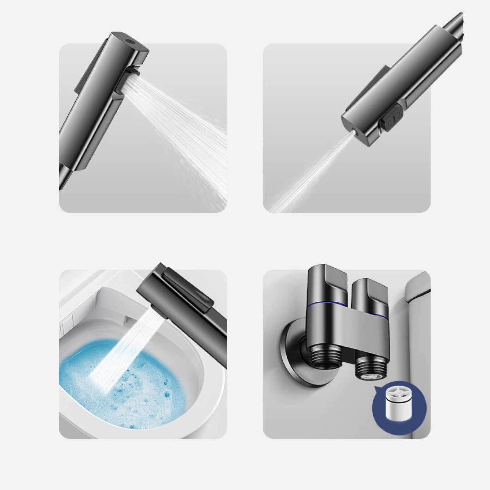 Kit Doccetta per WC Grigio Canna Di Fucile Doccino Bidet Portatile In Ottone A Parete con Valvola Ad Angolo E Supporto Adatto per Il Lavaggio Dei Pavimenti