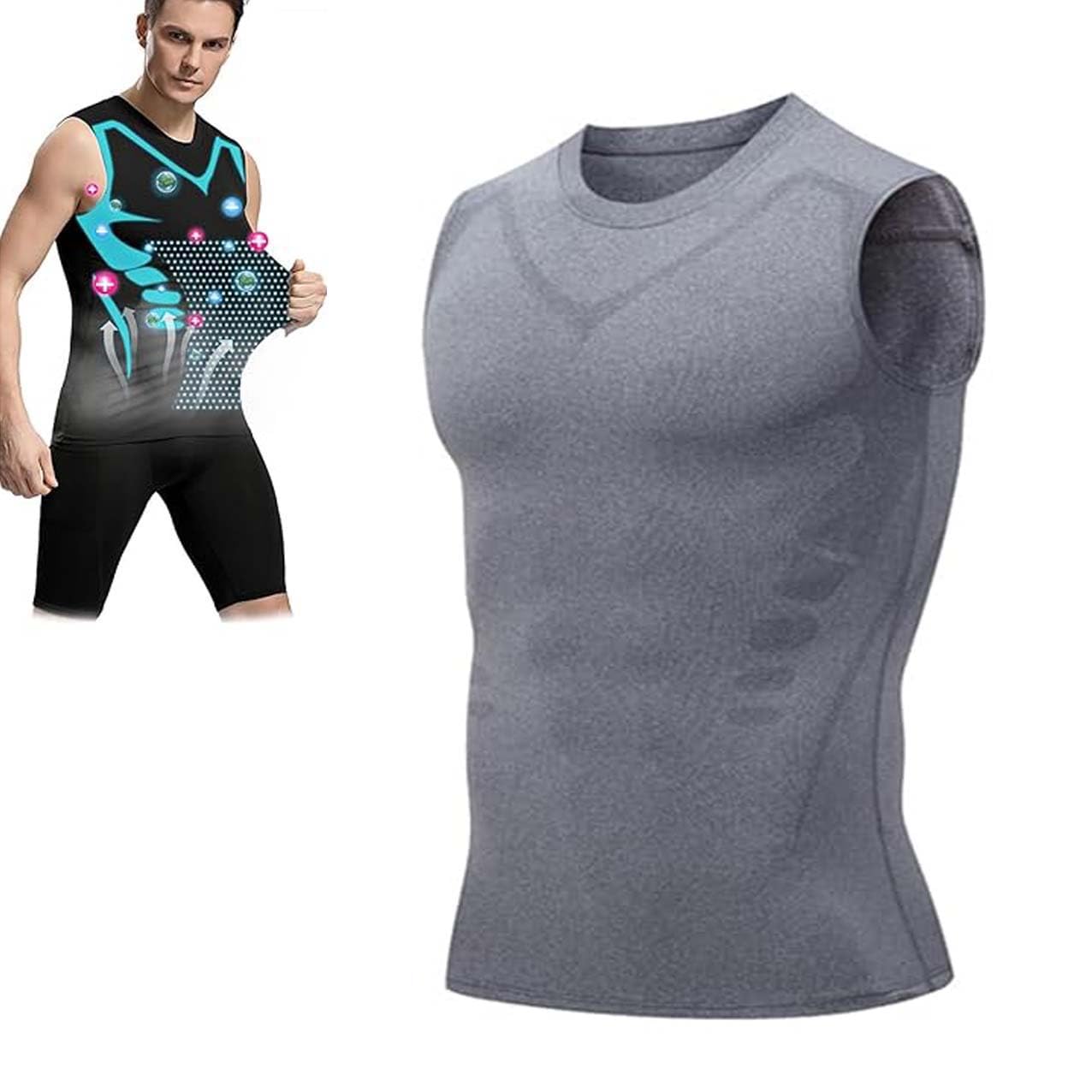 Energxcel Ionic Shaping Vest for Men To Build A Perfect Body, Ionic Shaping Sleeveless T-Shirt, Compression Base Layer Men, Comfortable and Breathable Ice-Silk Fabric, for Men
