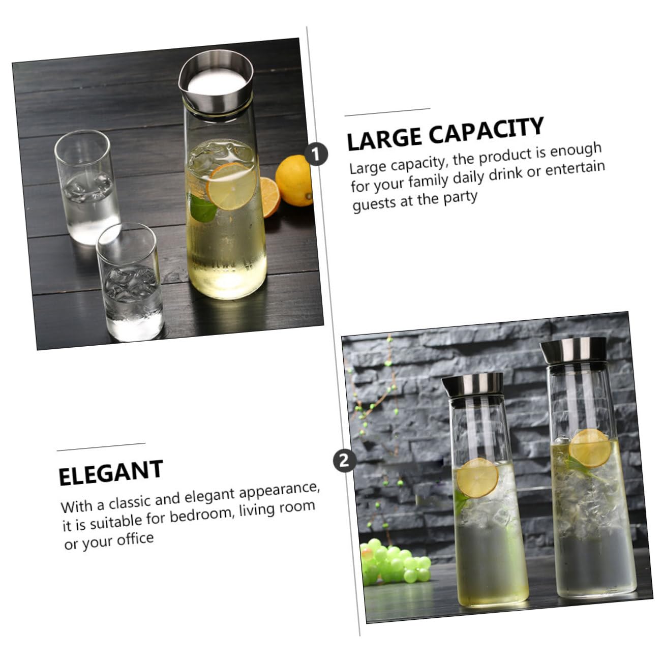 Kaltwasserkrug 1l aus Glas mit Dichtem Deckel für Haushalt | Klassische, Elegante Form, für Büro und Wohnzimmer, Transparentes Design, Große Füllmenge