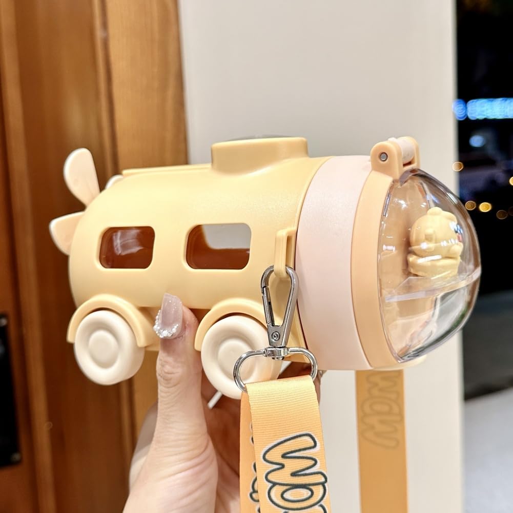 GPPYMX Water Bottle Bus Water Cup With Straw And Strap Break Resistant Detachable Boy And Girl Cute Bus Water Bottle For School Sports Travel (