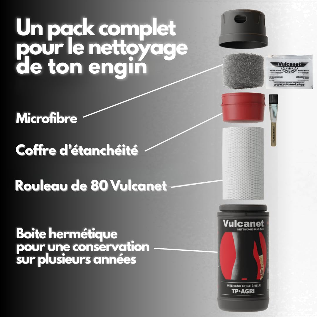 VULCANET – 80 Serviettes Nettoyantes Travaux Public/Agriculture + Microfibre – Nettoyage Cabine/Vitres/Sièges - Formule Brevetée 100% française – Nettoie, Dégraisse, Lubrifie, Protège