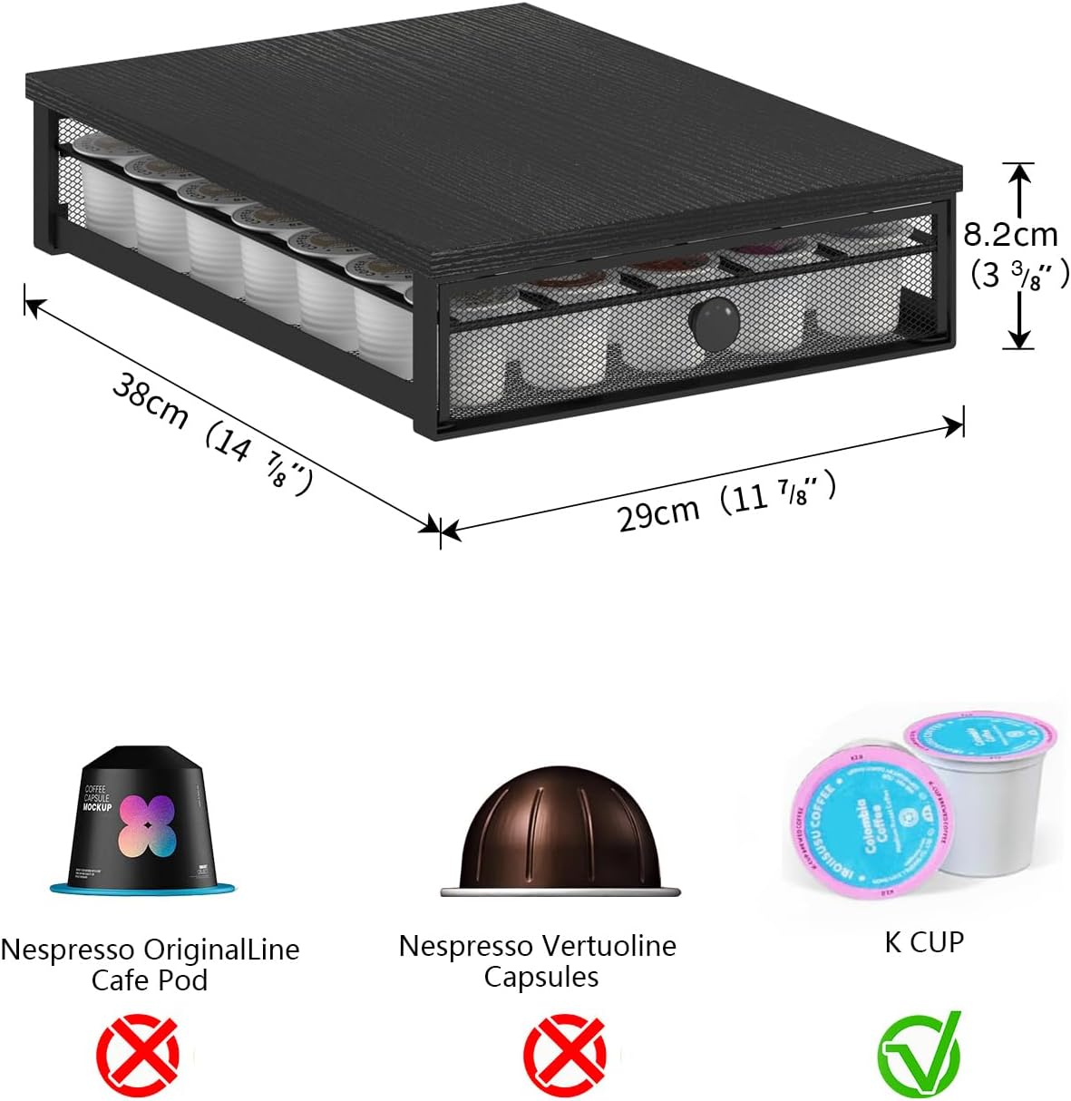 coffee pod holder counter coffee vertuo capsules storage organizer with sliding drawer compatible for 35 k-cup pods no assembly needed black black k cup holder