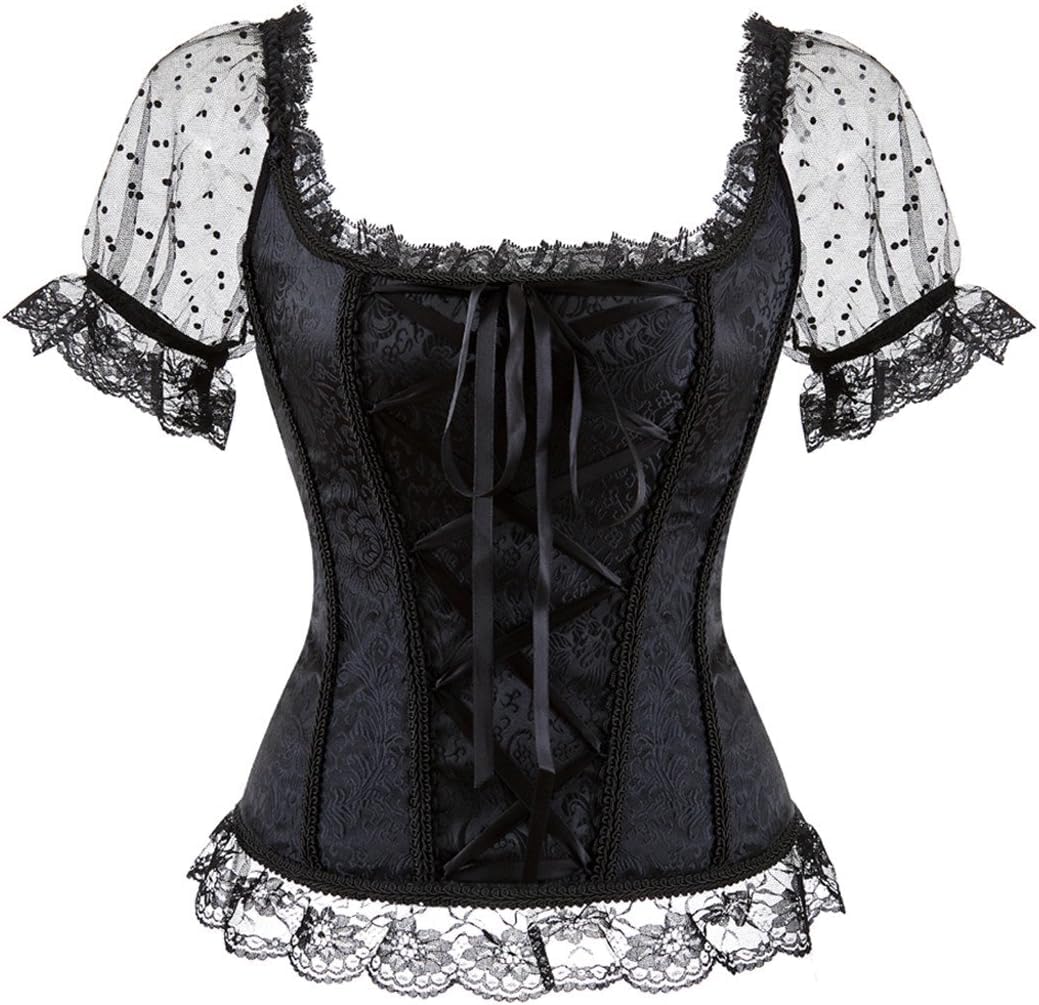 Women's Lace up Gothic Jacquard Shoulder Straps Tank Overbust Shaper Corset Bustiers Top