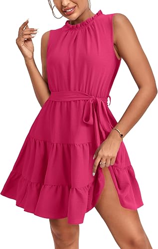 Umenlele Women's Ruffle Casual Mini Dress Dark Rose X-Large