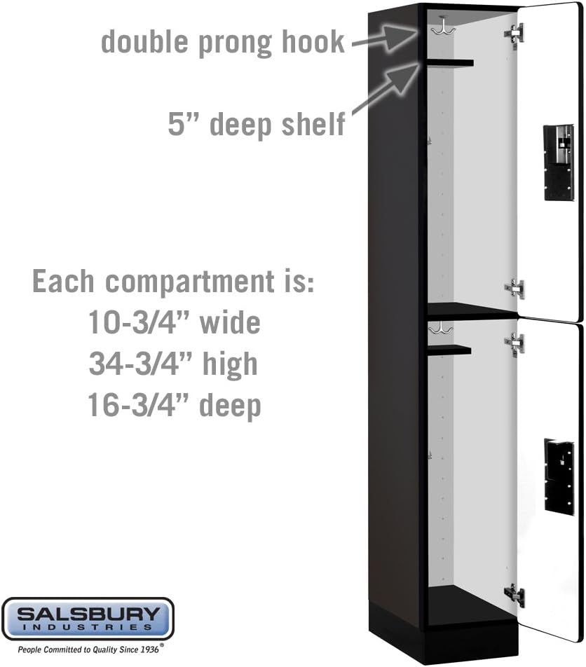 Salsbury Industries 2-Tier Designer Wood Locker with One Wide Storage Unit, 6-Feet High by 18-Inch Deep, Black