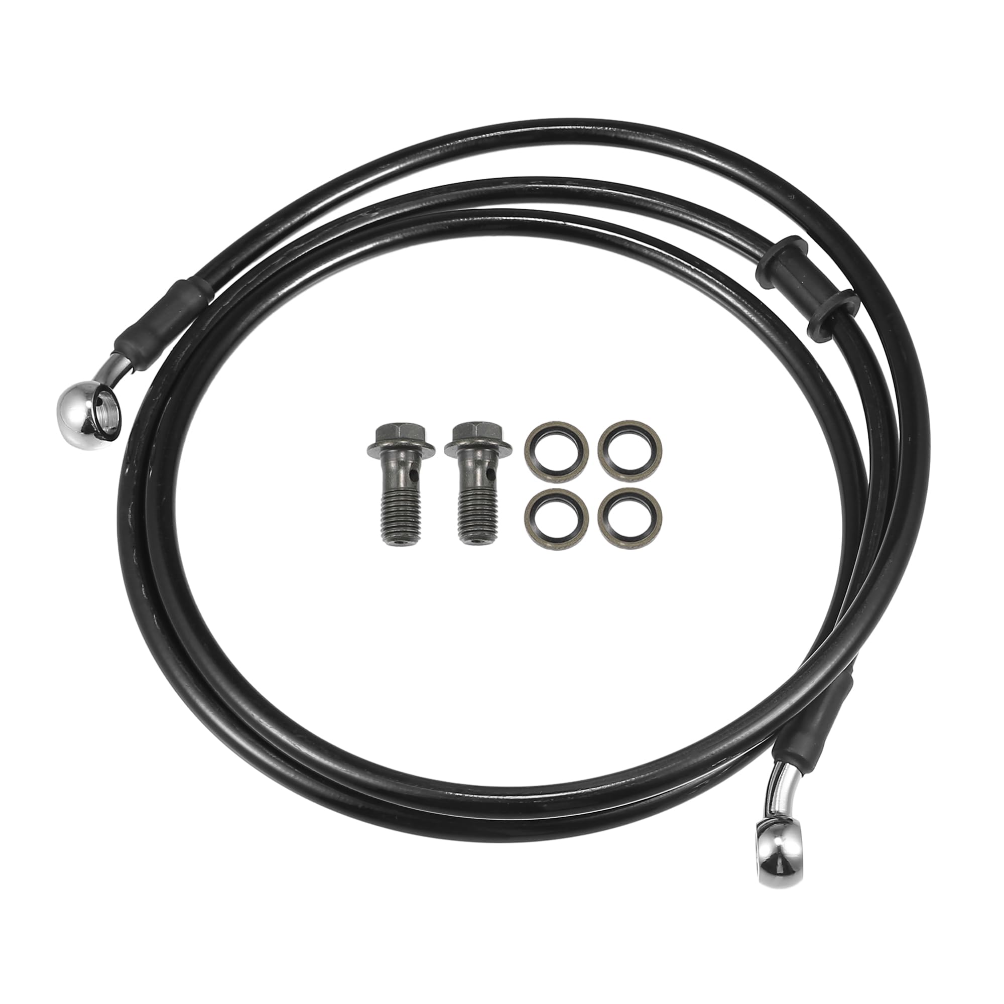 Motoforti Universal Brake Hose Motorcycle ATV Dirt Bike Motocross Braided Hydraulic Brake Line Oil Hose Pipeline, 150cm, Metal, Black Silver Tone, 1 Set