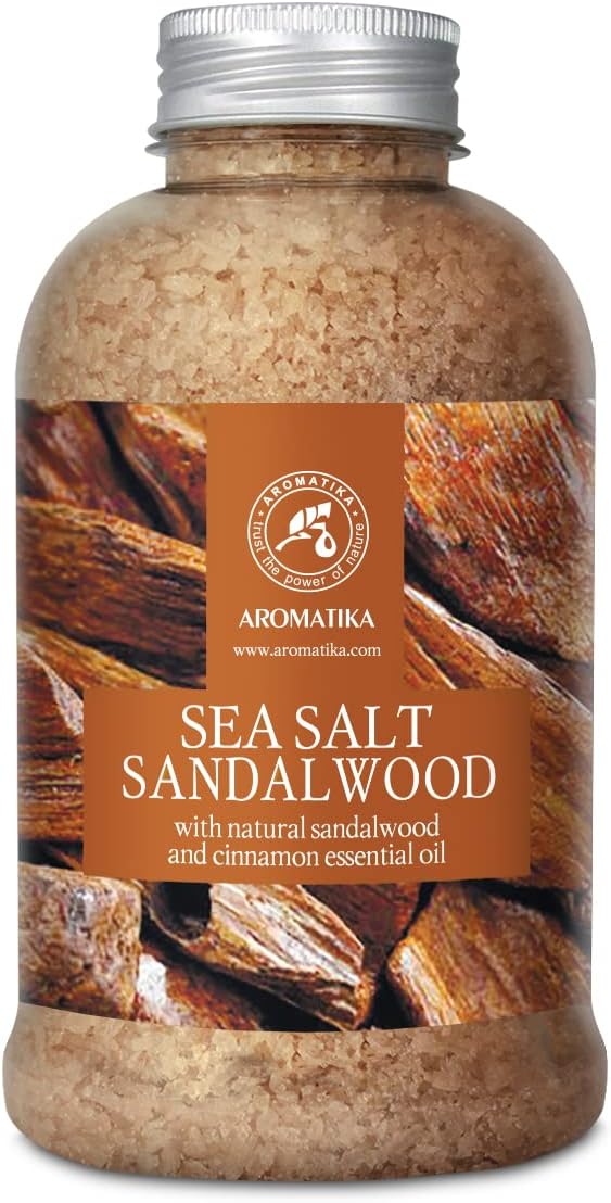 Bath Salts Sandalwood 21.16 Oz – Natural Sandalwood & Cinnamon Essential Oil – Sea Salt – Best for Bath – Good Sleep – Relaxing – Body Care – Beauty