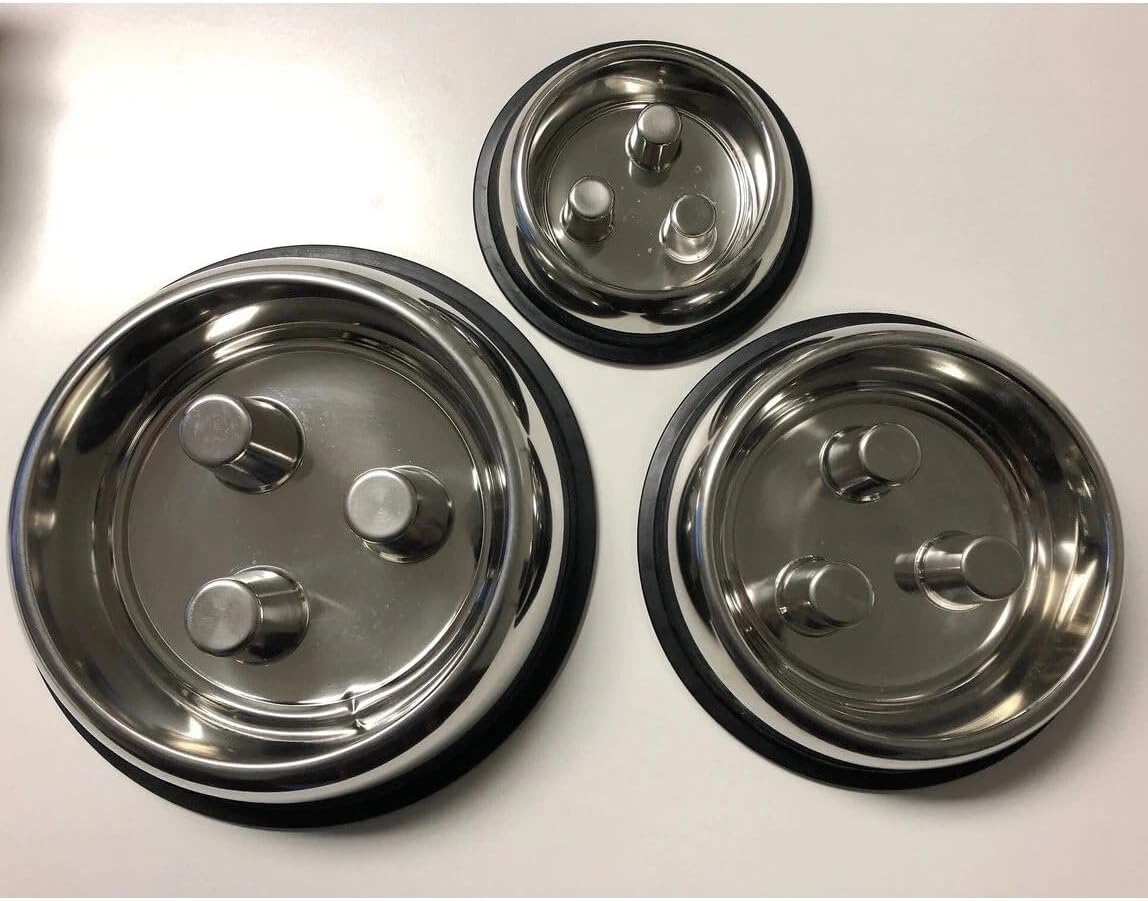 Slow Feeder Bowls Dog Dishes Stainless Steel Healthy Standard Embossed or No Tip (Non Tip - 16 Ounces)