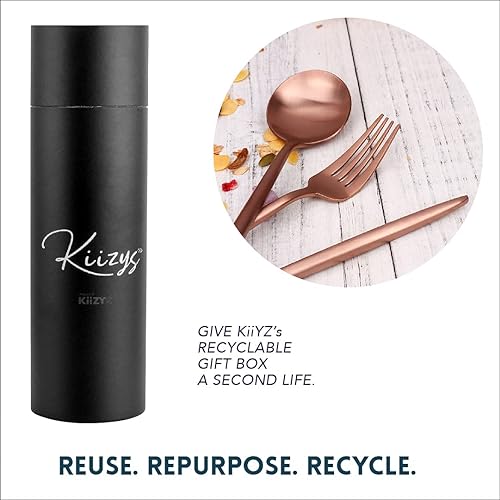 Miniatura 6 de KiiZYs - Juego de cubiertos de cobre mate, juego de utensilios de acero inoxidable de 8 piezas, moderno juego de cubiertos de bronce, palillos,