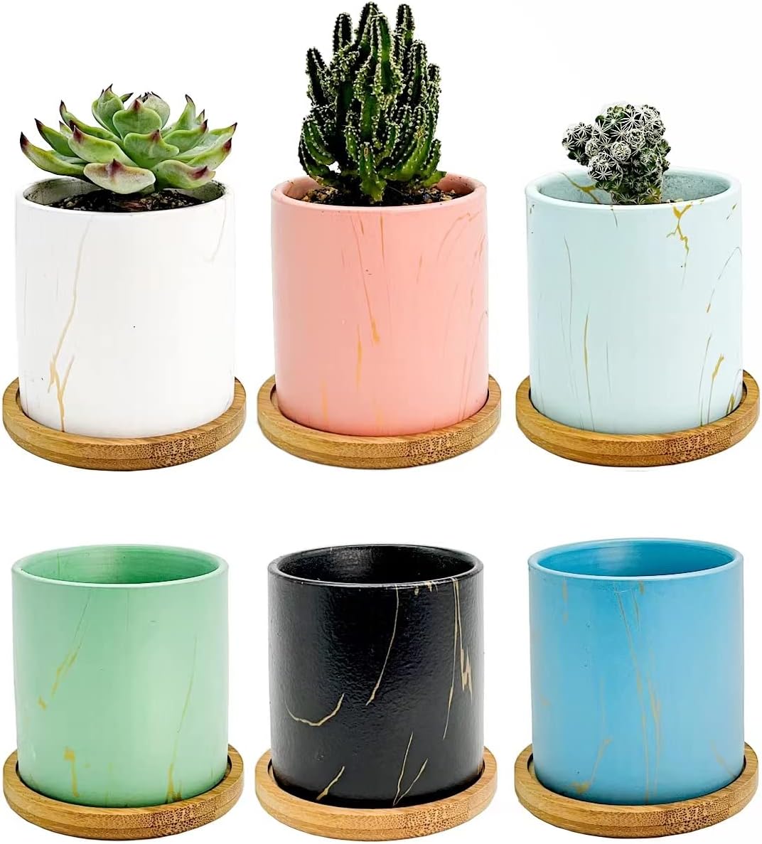 Idyllize 3 Inch Small Ceramic Succulent Planter Pot with Drainage, Mini Succulent Pots for Desktop, Windowsill, Garden(Set of 6)