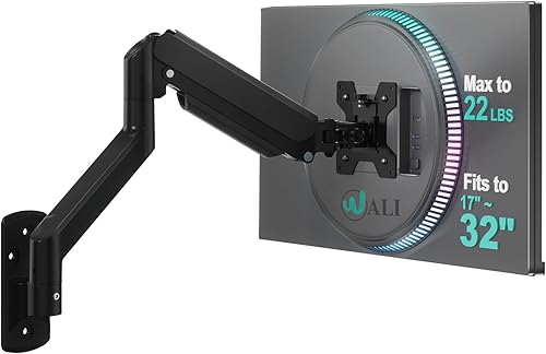 Miniatura 16 de WALI Soporte de pared para monitor único, altura ajustable para monitor de computadora de 17 a 32 pulgadas, hasta 17.6 libras, se adapta a 1