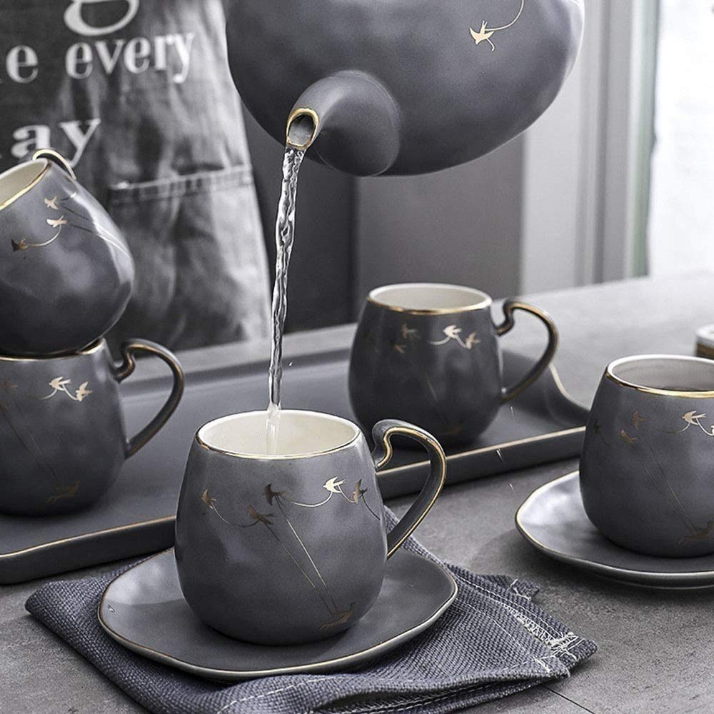 Tazas de té y platillos, 15 Piezas, Tazas de platillos para 6, Tazas de café, Conjunto de Tazas de té, Tazas de té, Conjunto de té de Porcelana, Conjuntos de té para Mujeres, Latte Tazas