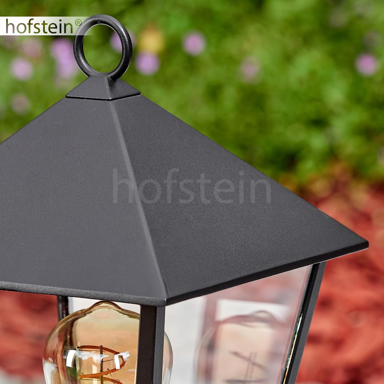 HOFSTEIN Lampa zewnętrzna Anfei, lampa cokołowa z metalu/szkła w kolorze czarnym/przezroczystym, oświetlenie ścieżki w stylu antycznym, wysokość 50 cm, oświetlenie ogrodowe IP44, 1 x E27, bez żarówki