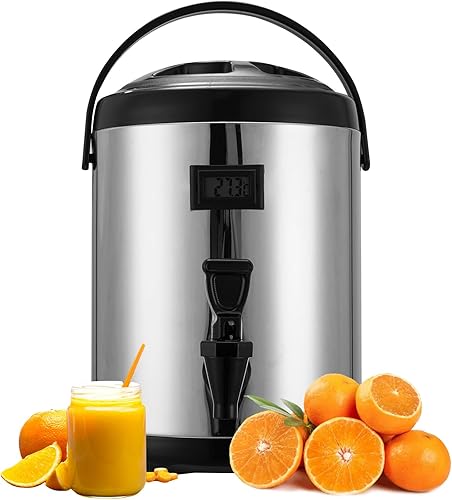 Dispensador de café para fiestas, dispensador de bebidas aislado con espita | Contenedor de agua caliente de 12 litros con medidor de temperatura,