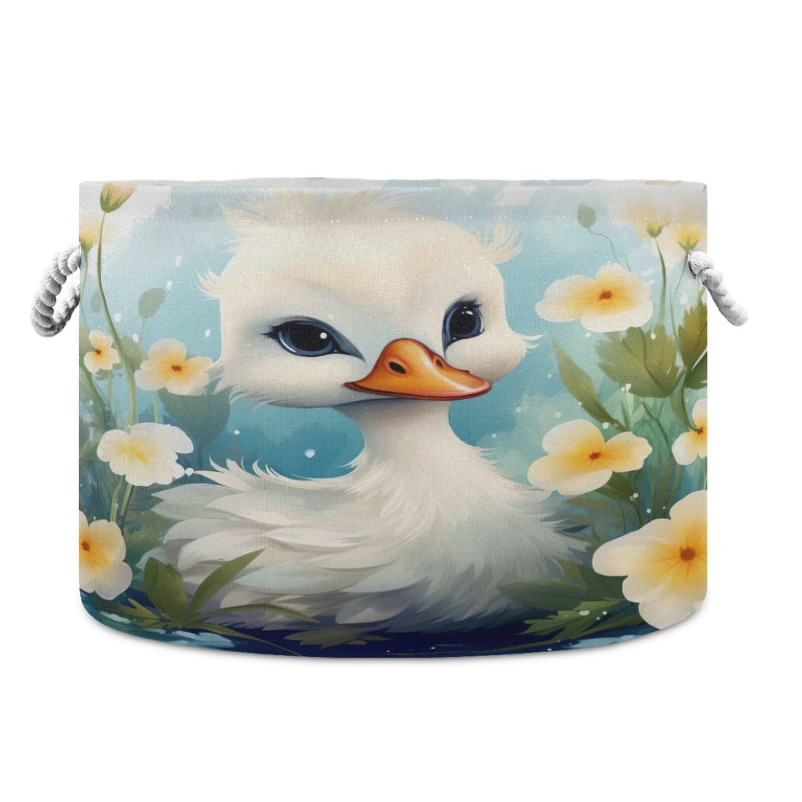 Round Cute Baby Duck Flower Storage Basket Large Organizer Bin Laundry Hamper Toy Storage Basket with Handle for Nursery Clothes Toys 202b4495