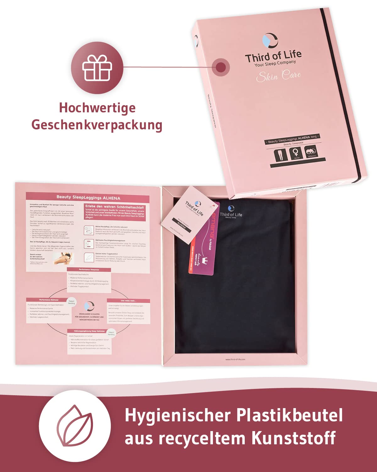 Anti-Cellulite Schlaf-Leggings ALHENA | Beauty Sleep Legging für Hautpflege in der Nacht | Schwarze High Waist Damen-Hose | Straffere Haut Dank Emana-Garn | Thermoregulierend & extrem weich
