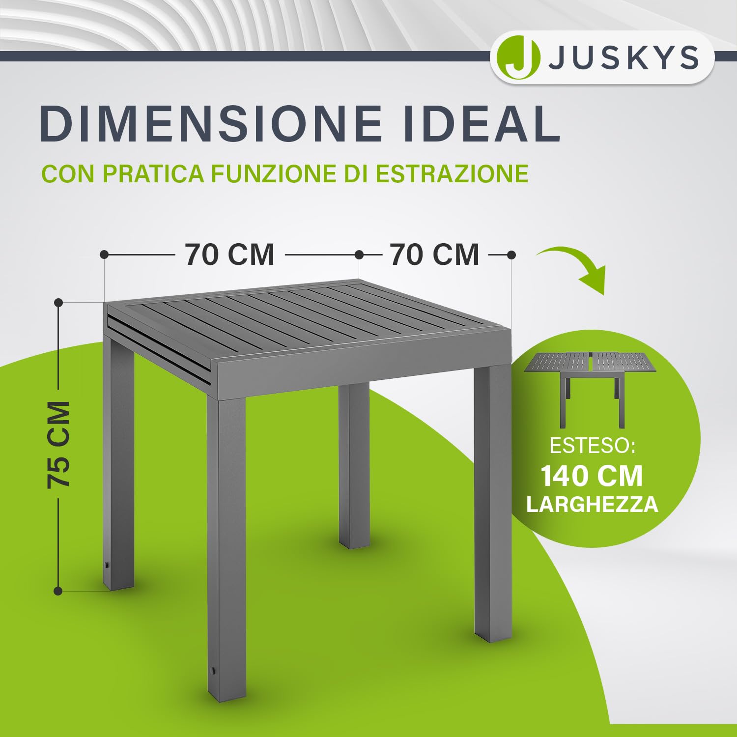 Juskys tavolino da giardino Laki allungabile da 70x70 cm – Tavolo in alluminio – Grande piano – Antracite