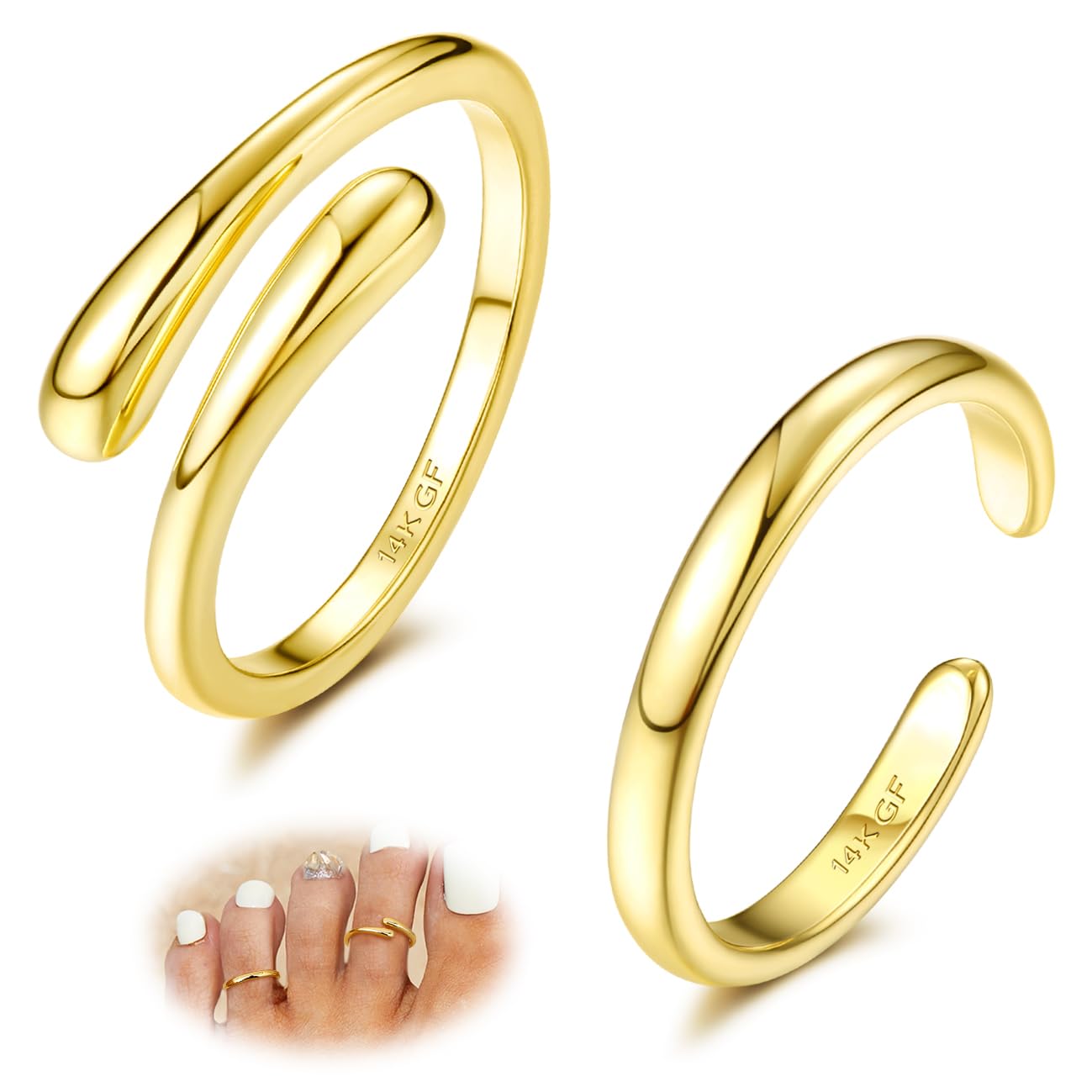 14K Gold Filled Toe Rings for Women Non Stain Waterproof Hug CZ Simple Open Strap Toe Rings Adjustable Toe Ring Summer Beach Foot Jewelry-image-16