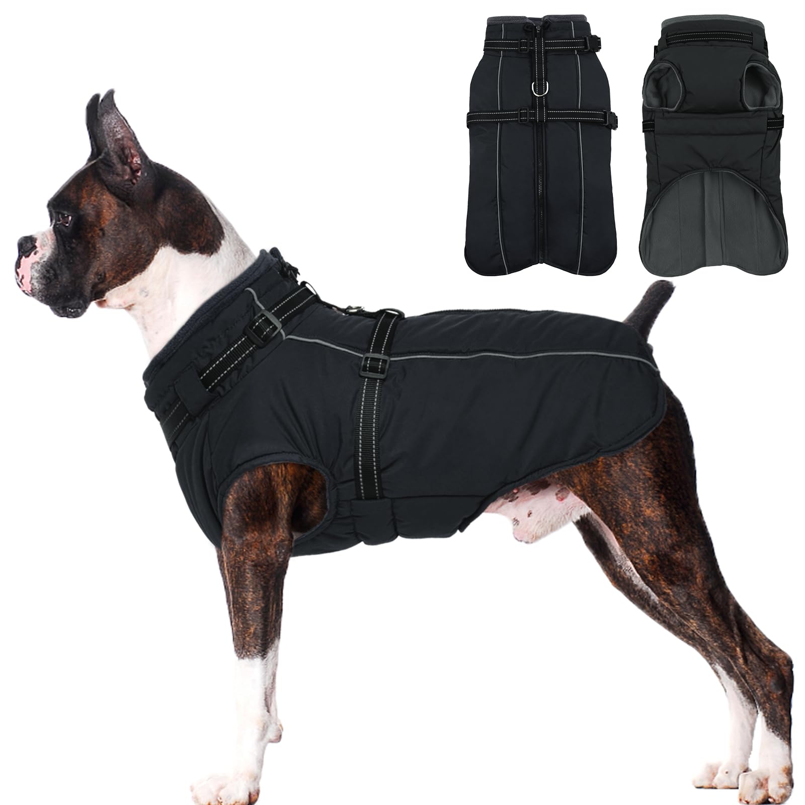 Waterproof Dog Jacket with Harness Built in Warm Dog Winter Coat L
