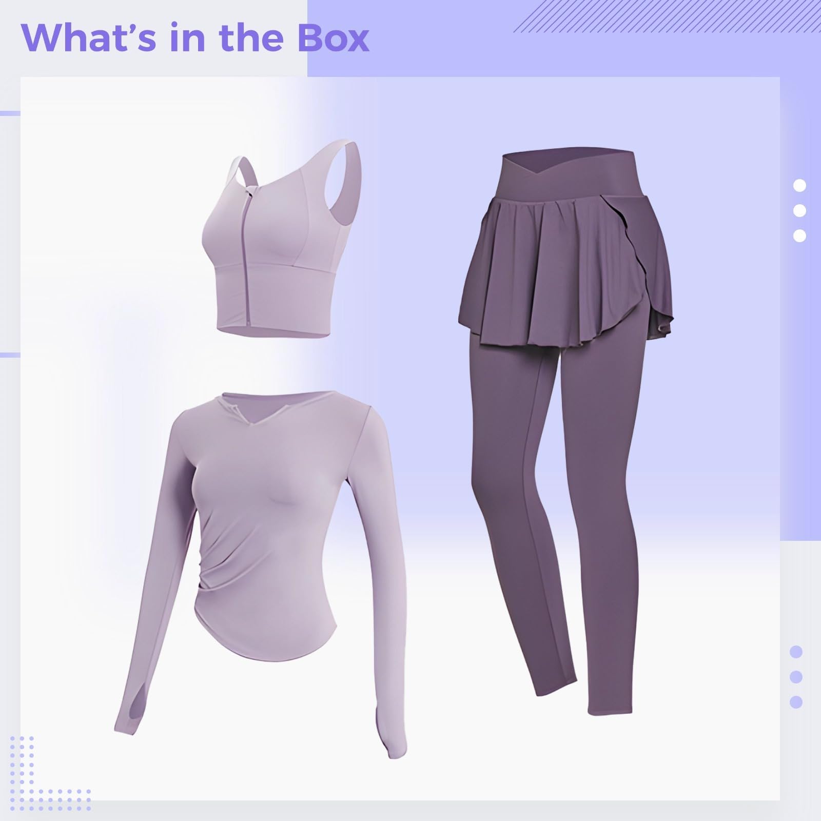 Set da yoga da donna, 3 pezzi, include top senza maniche e maniche lunghe, leggings, XXL (61-68 kg), misto poliestere ad asciugatura rapida