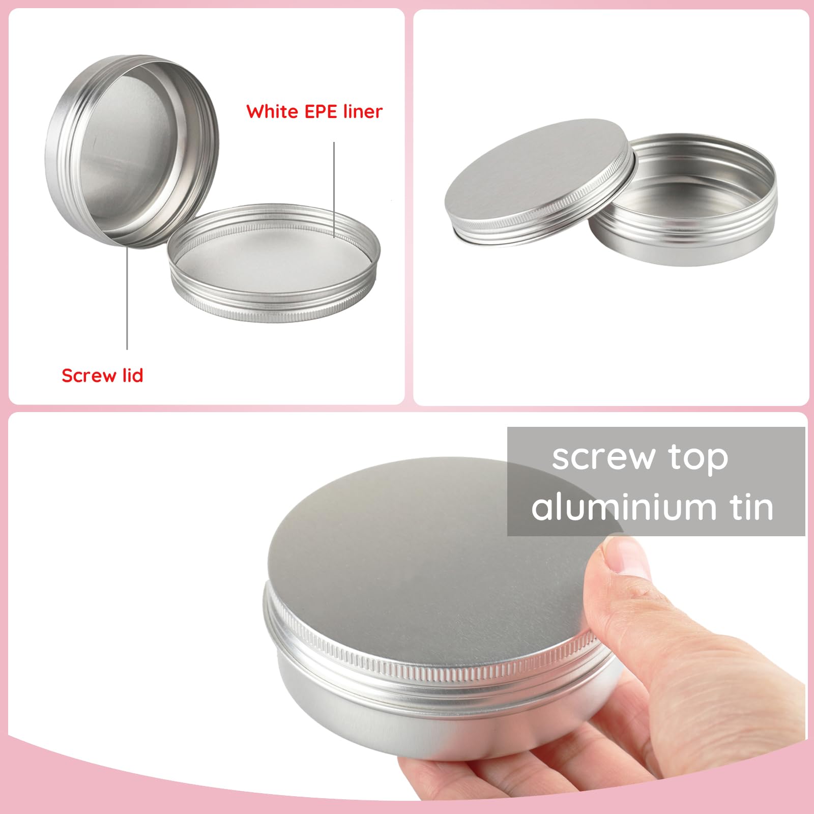100 Piezas Tarros de Aluminio 100 ml Plata con Tapa – Lata Aluminio Redonda D83mm x H24mm – Botes Metálicos Pequeños para Cosmética, Velas DIY, Almacenamiento y Viaje