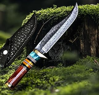 Damascus hunting knife | Custom Handmade Damascus steel hunting Bush craft knife| EDC Overall 13" Knife with Genuine Leather sheath | Best Birthday & Anniversary for him - R&S INDUSTRIES CRAFTS LLC