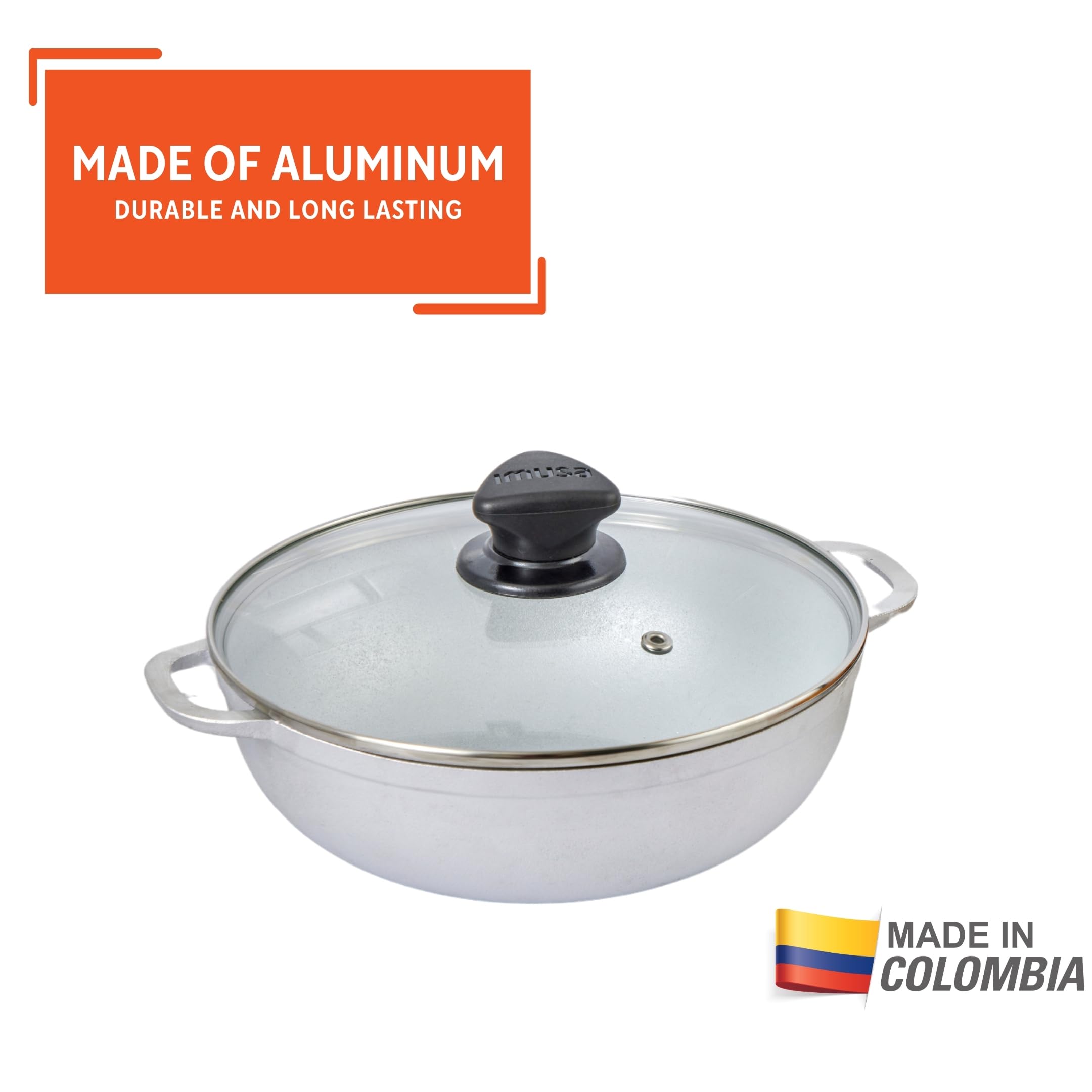 IMUSA Caldero base da 2,6 qt con coperchio in vetro, 22 cm