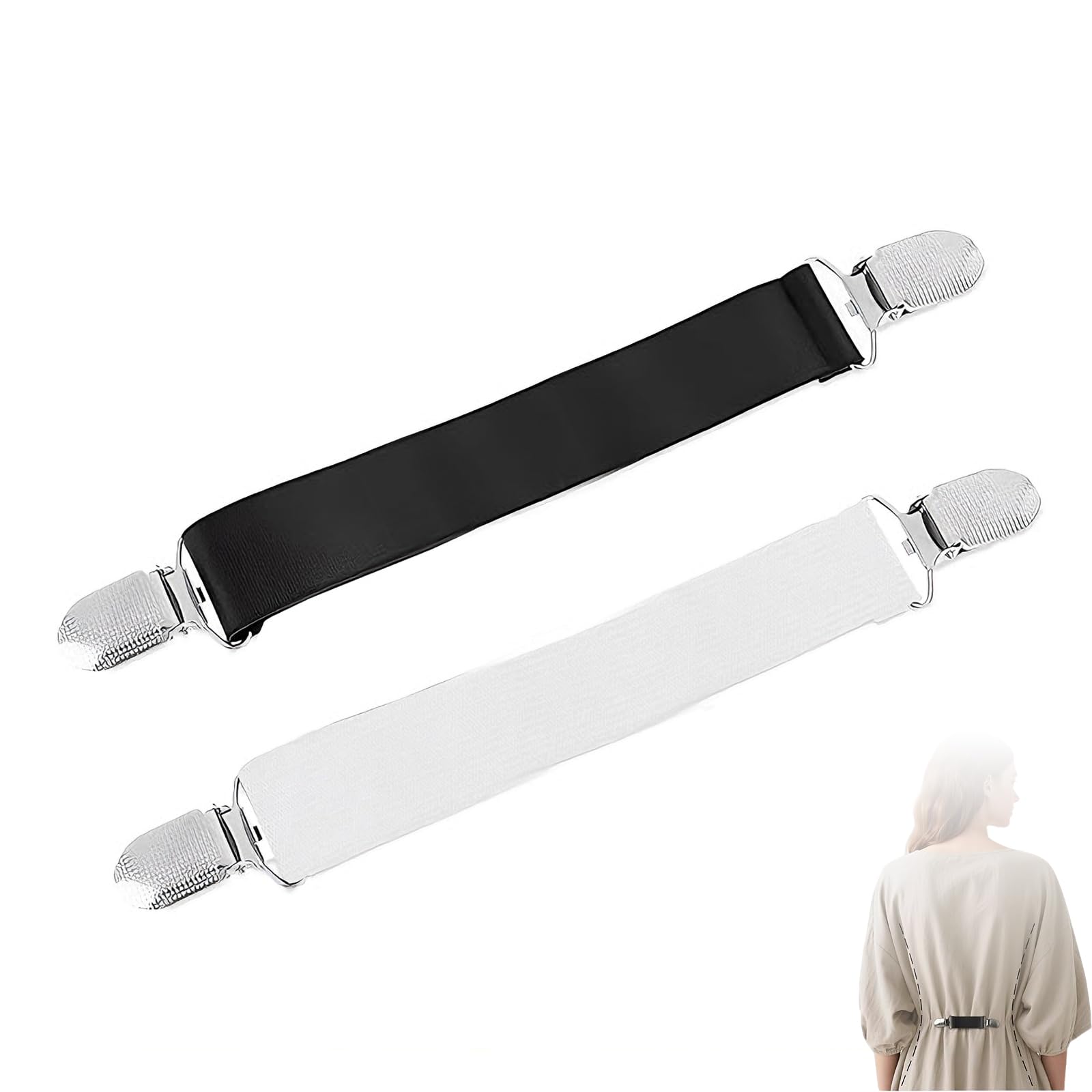 2PCS Pant Waist Tightener, Dress Clip Back Cinch, Men Women Kids for Jeans Pants Shirt Dress Boot - 2.5 * 15cm Black and White