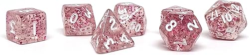 Mini colección de dados poliédricos de 0.394 pulgadas, incluye una colección D20, D12, D10, D8, D6, D4 y D00 (brillo rosa)