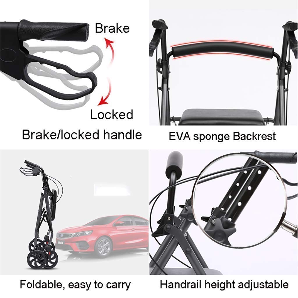 Andador para personas mayores, andador plegable de aluminio, ayuda para la movilidad, carrito de compras con asiento y freno de mano, andador con ruedas para personas mayores con marco estrecho p