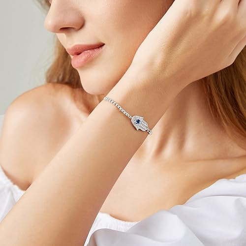 Miniatura 2 de Hamsa Bracelet Evil Eye Bracelets,18K Gold Plated Adjustable Silver Fatima Hamsa Hand Evil Eye Protection Bracelet for Women(hamsa-silver)