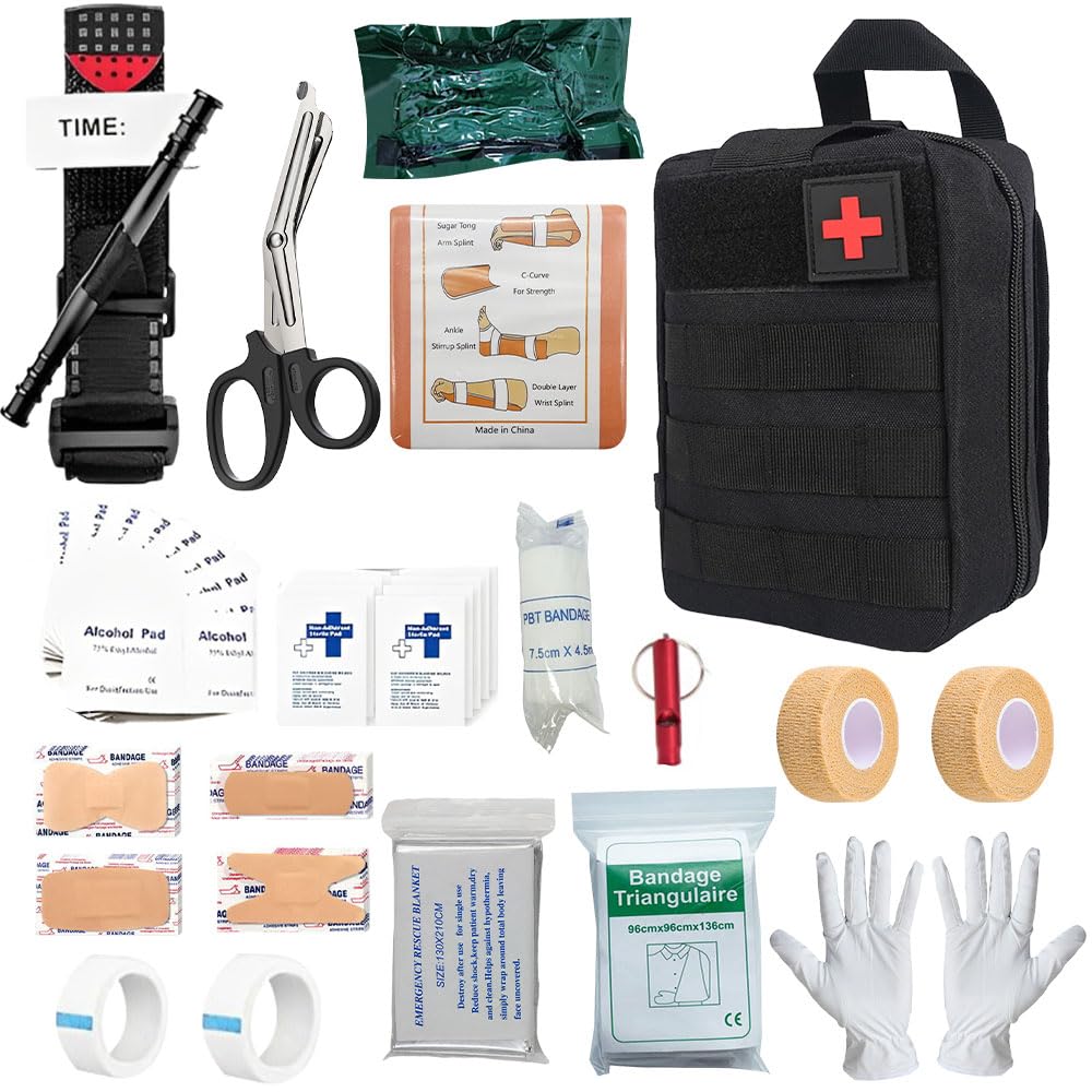 Set di pronto soccorso da 54 pezzi, per esterni, primo soccorso, kit di primo soccorso, kit di sopravvivenza, kit di pronto soccorso, borsa tattica medica per esterni, casa, auto, campeggio