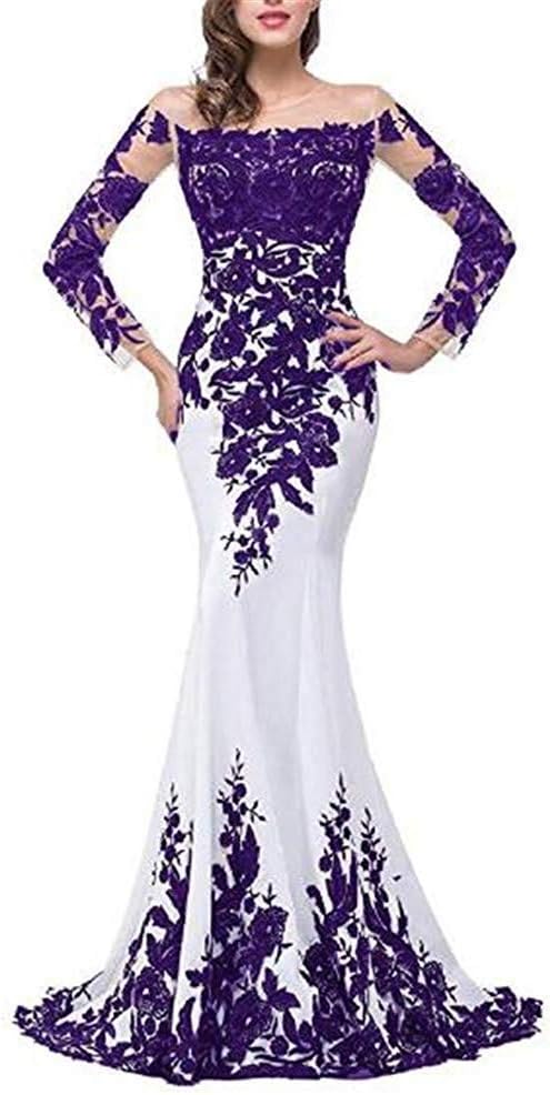 Emmani Women's Long Sleeve Bateau Mermaid Trailing Formal Evening