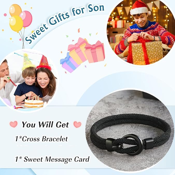 Geschenk für 10 Jährigen Jungen - Geburtstags-Armband für Jungen, Schwarz Geflochtenes Seil mit Verschluss