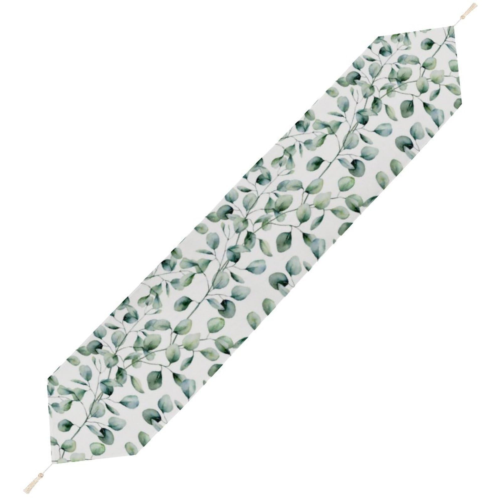 JZemdybill 178*33cm Table Runner with Tassel, Eucalyptus Leaves Table Runner, Table Decoration for Kitchen, Party, Restaurant