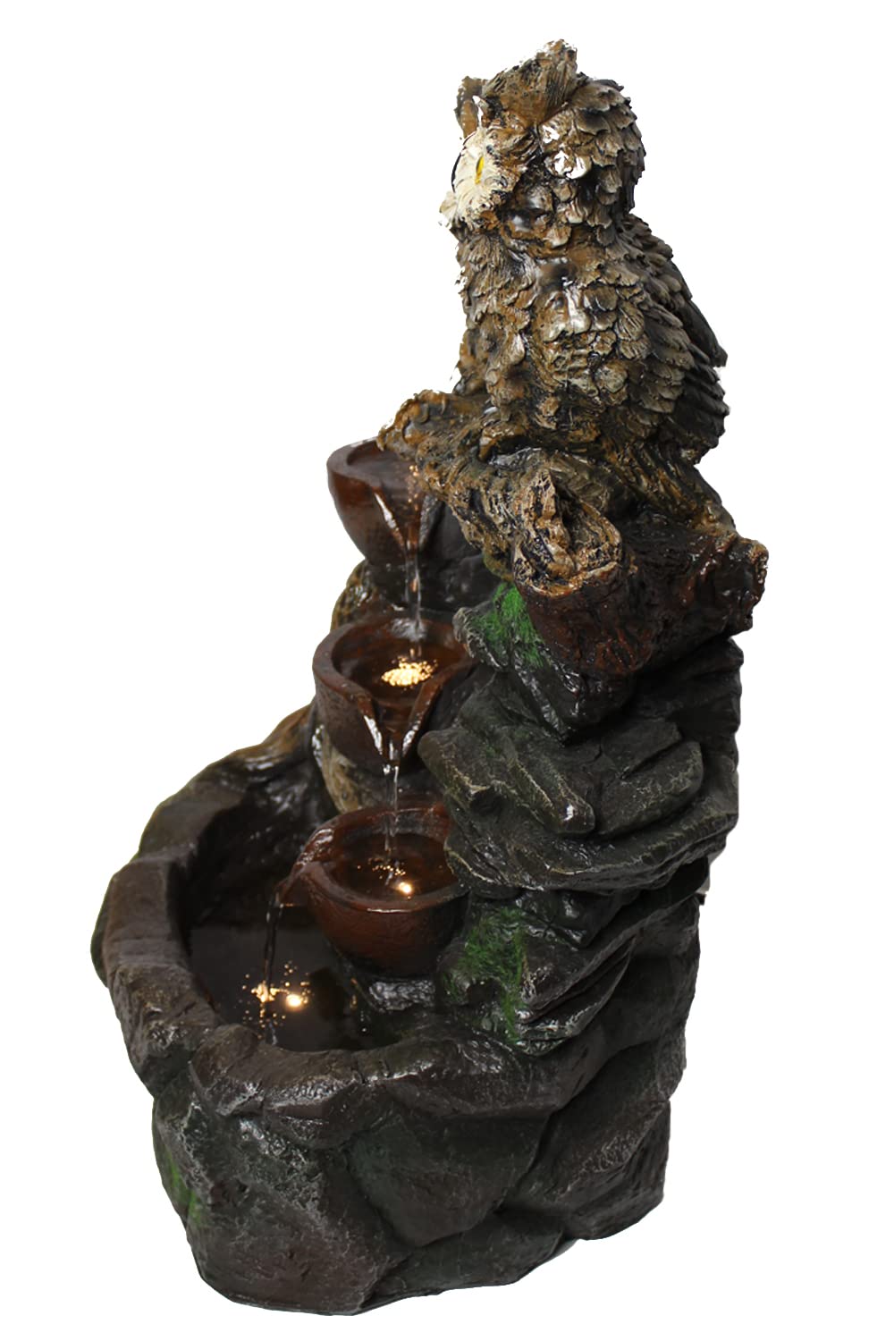 Gartenbrunnen Eule mit LED-Beleuchtung Springbrunnen Terrassenbrunnen