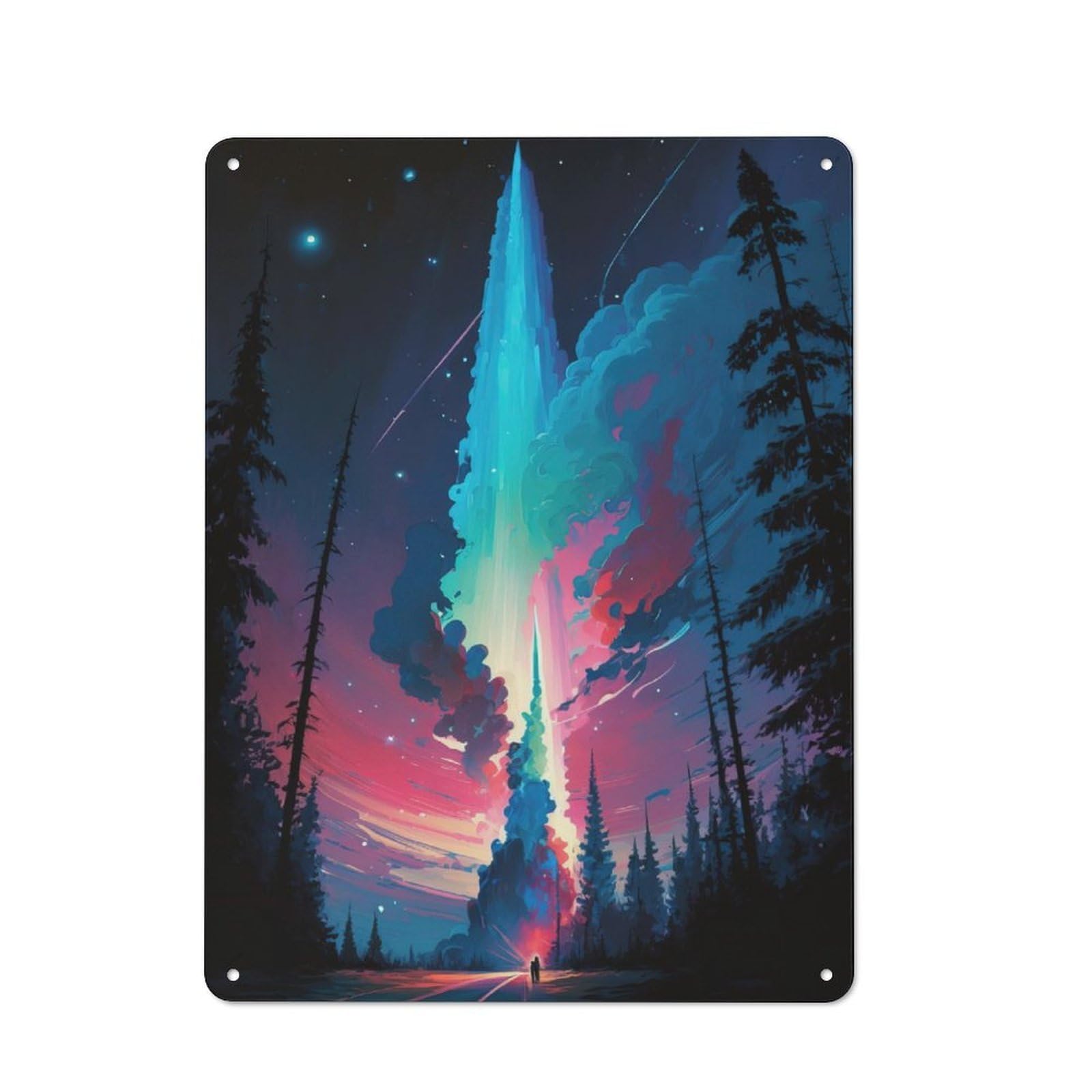 Junmoney Rocket In The Night Sky Tin Wall Plaque 40X30cm With For Guest Room Or Hallway, For Hallway Wall Decor Fans