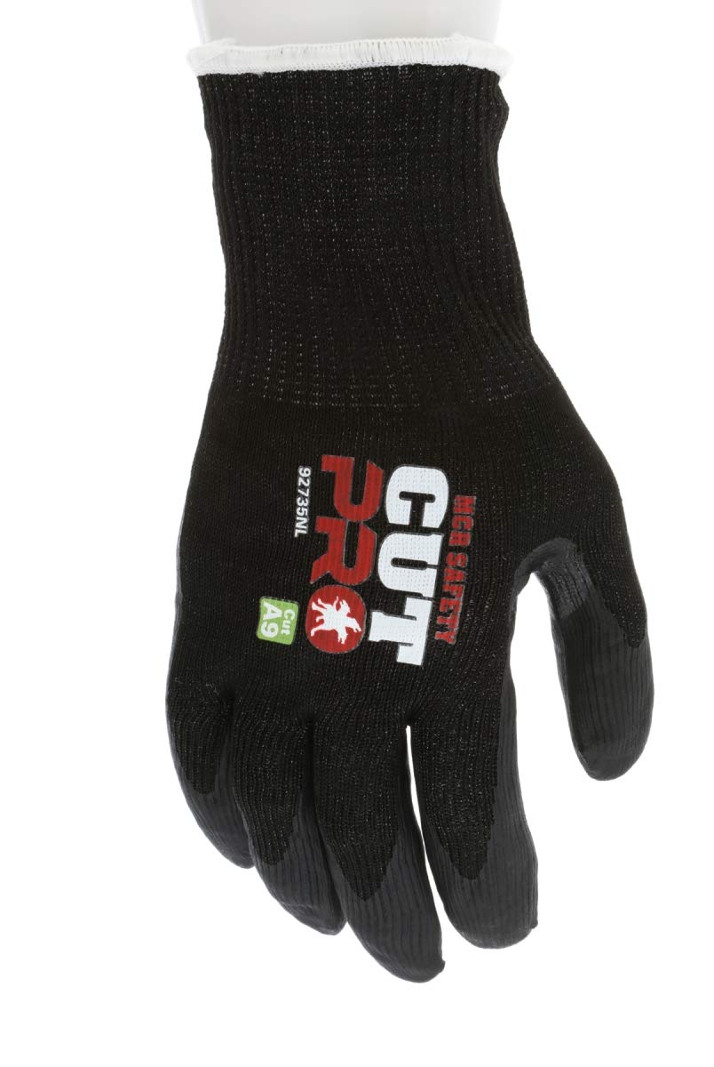 MCR Safety 92735NXL Cut Pro - Guante de trabajo de acero HyperMax/calibre 15, protección contra cortes, palma y dedos recubiertos de nitrilo, entrepierna para pulgar, apto para pantalla táctil, XL