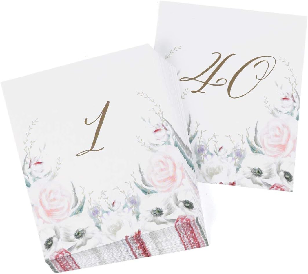 Hortense B. Hewitt Set of Table Numbers - 1 to 40, 5 x 6-Inches, Ethereal Floral