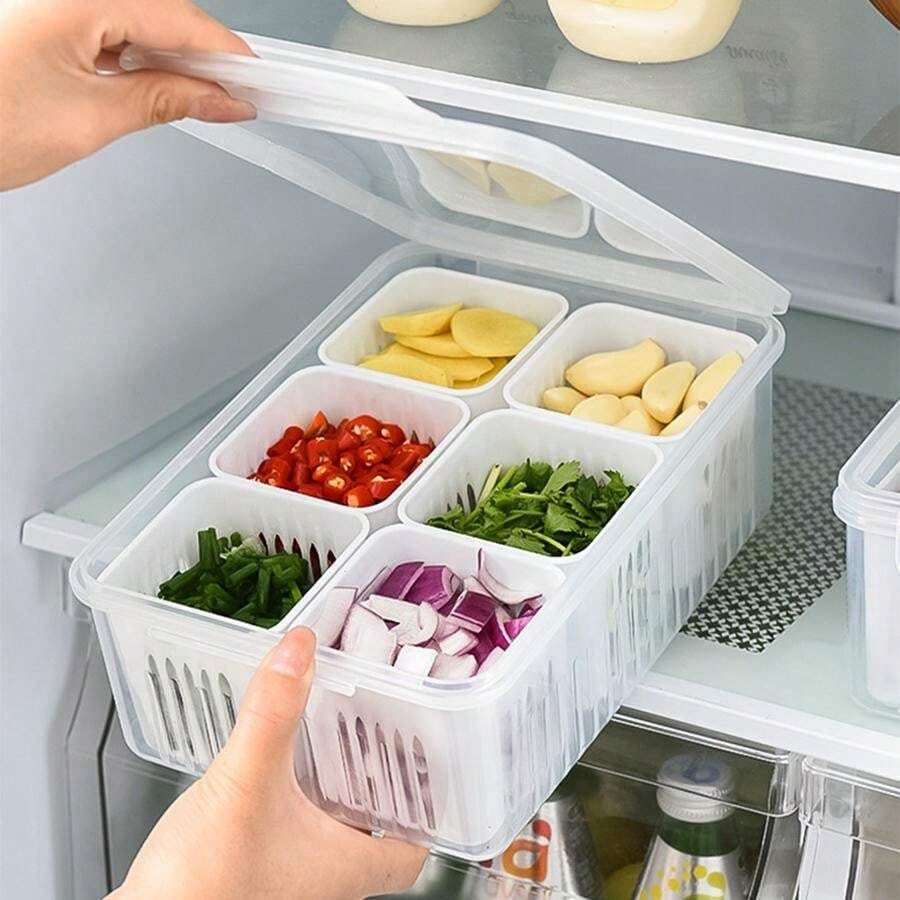 TEX-RO Fridge Storage Boxes Freezer Storage Containers, Container for Kitchen Storage Set, Storage in Kitchen, Vegetable Storage, Draining Crisper Refrigerator Food Box (1)