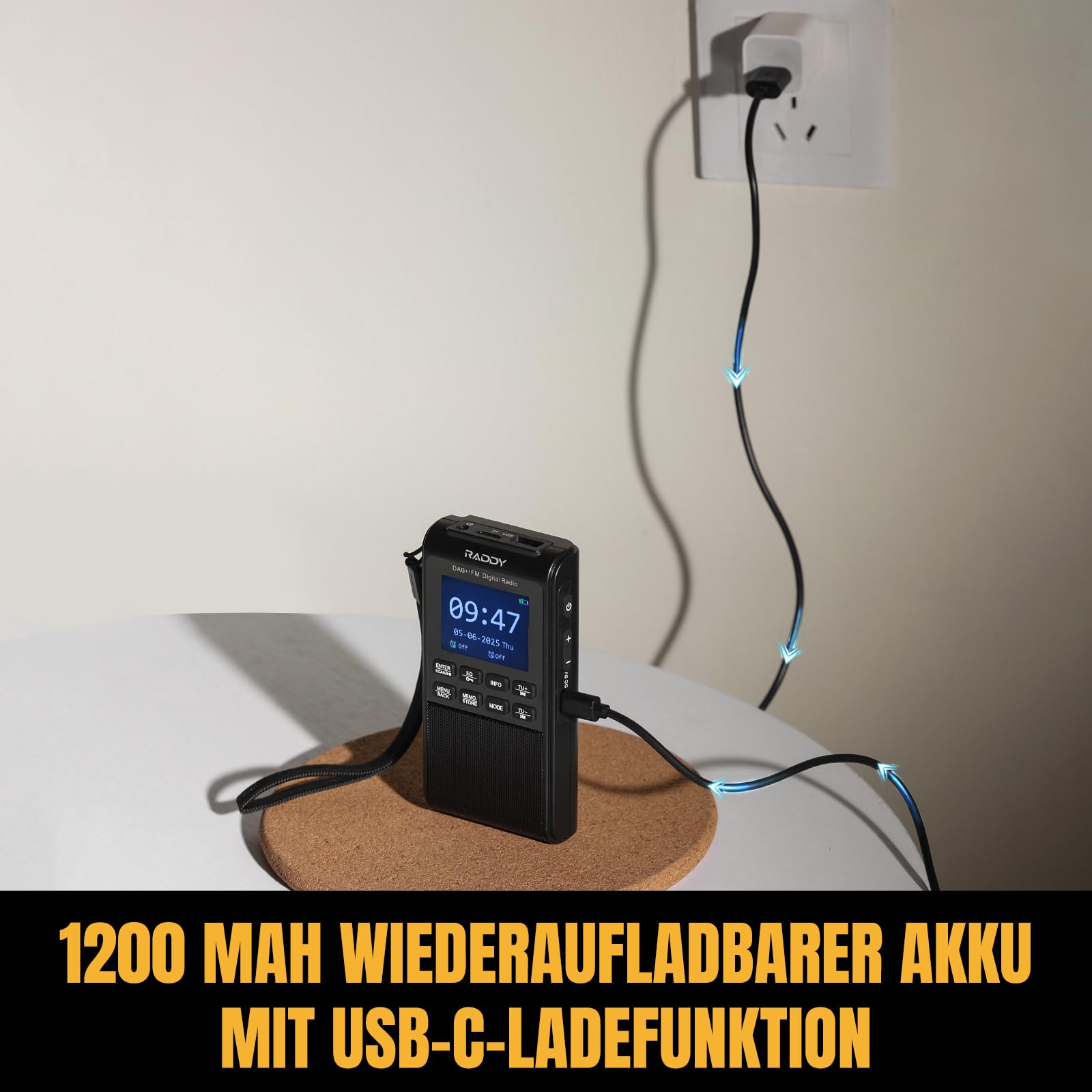 Raddy RD939 DAB+/FM Taschenradio mit Bluetooth 5.3, 5W Lautsprecher, USB-C | 80 Senderspeicher, 2-Zoll-Display, TF/USB-Wiedergabe, Doppelwecker und 1200mAh Akku für zuverlässigen Empfang unterwegs