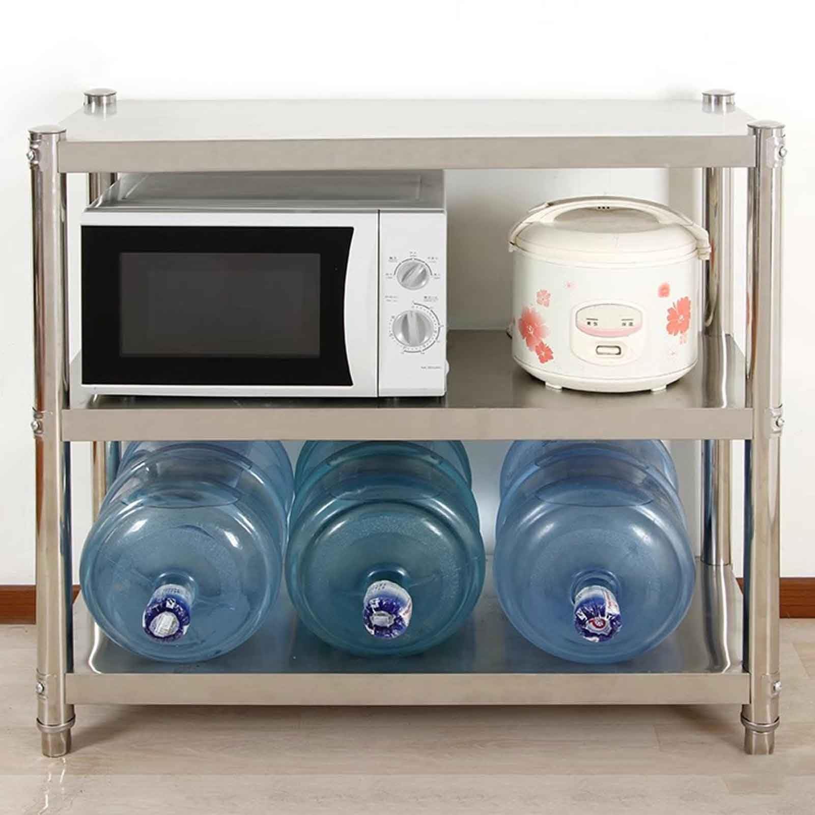 Scaffale da cucina regolabile a 3 ripiani in acciaio inox 304, per microonde e pavimento, per cucina, dispensa (90 x 60 x 80 cm)