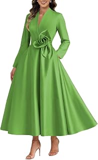 Satin Long Sleeve Mother of The Bride Dresses for Women Elegant Tea Length A Line Evening Party Dress
