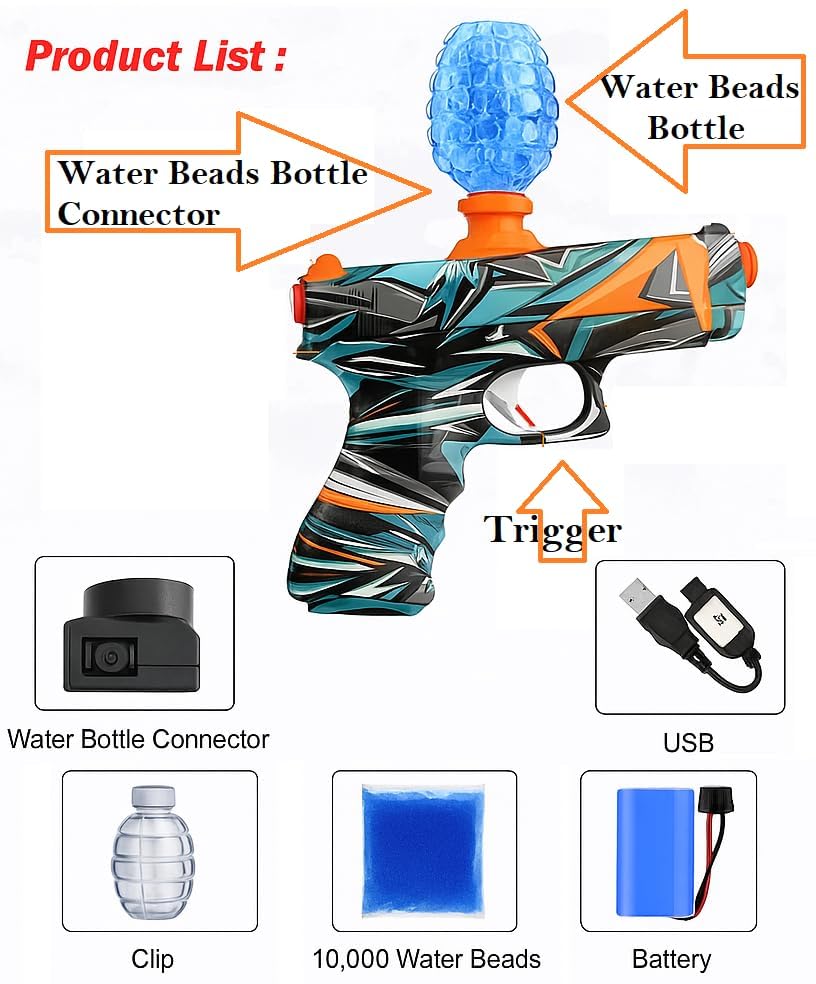 Image of SUPER TOY Gel Blaster Gun Automatic Pistol with Rechargeable Battery and 10,000 Water Balls Electric Outdoor Target Games for Kids Boys
