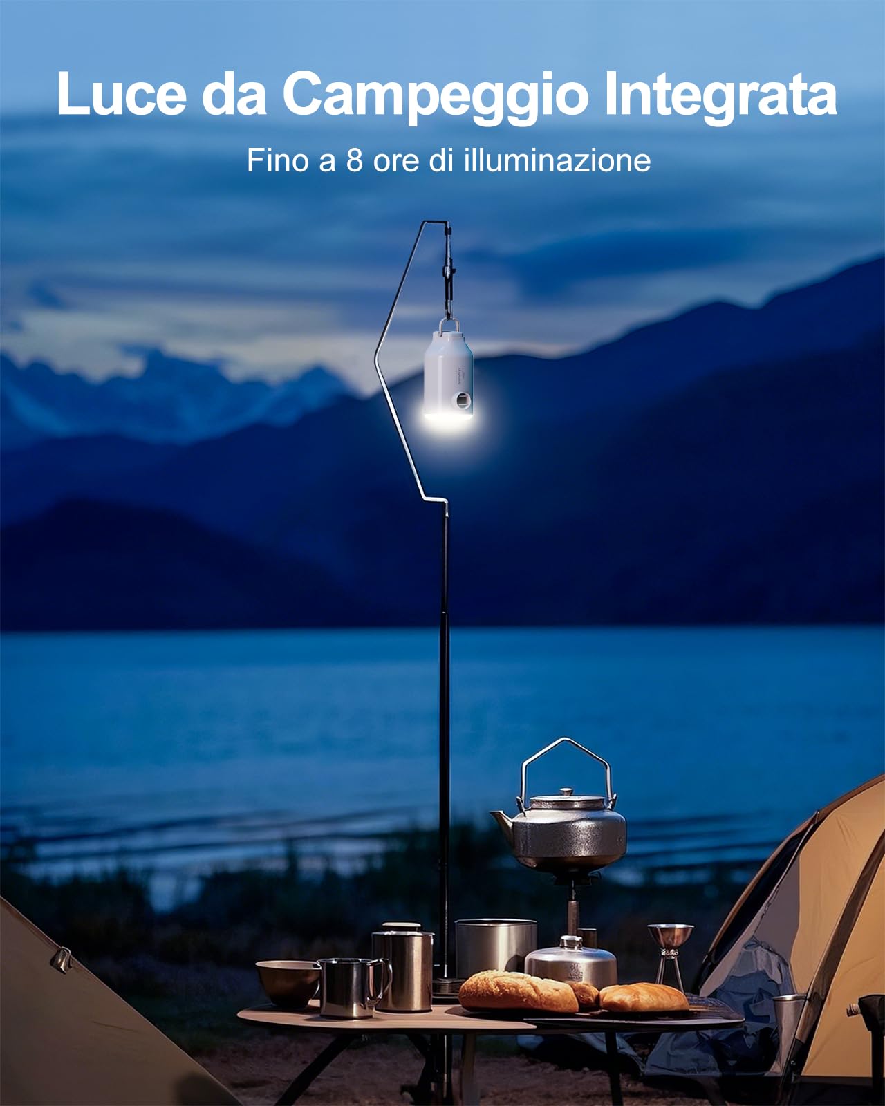 Pompa ad Aria Elettrica con Batteria per Materasso Letto Gonfiabile, Sacchi Sottovuoto, 5 Ugelli & Luce da Campeggio, Gonfiaggio e Sgonfiaggio Rapidi, Pompa Viaggio per Anelli da Nuoto, Galleggianti