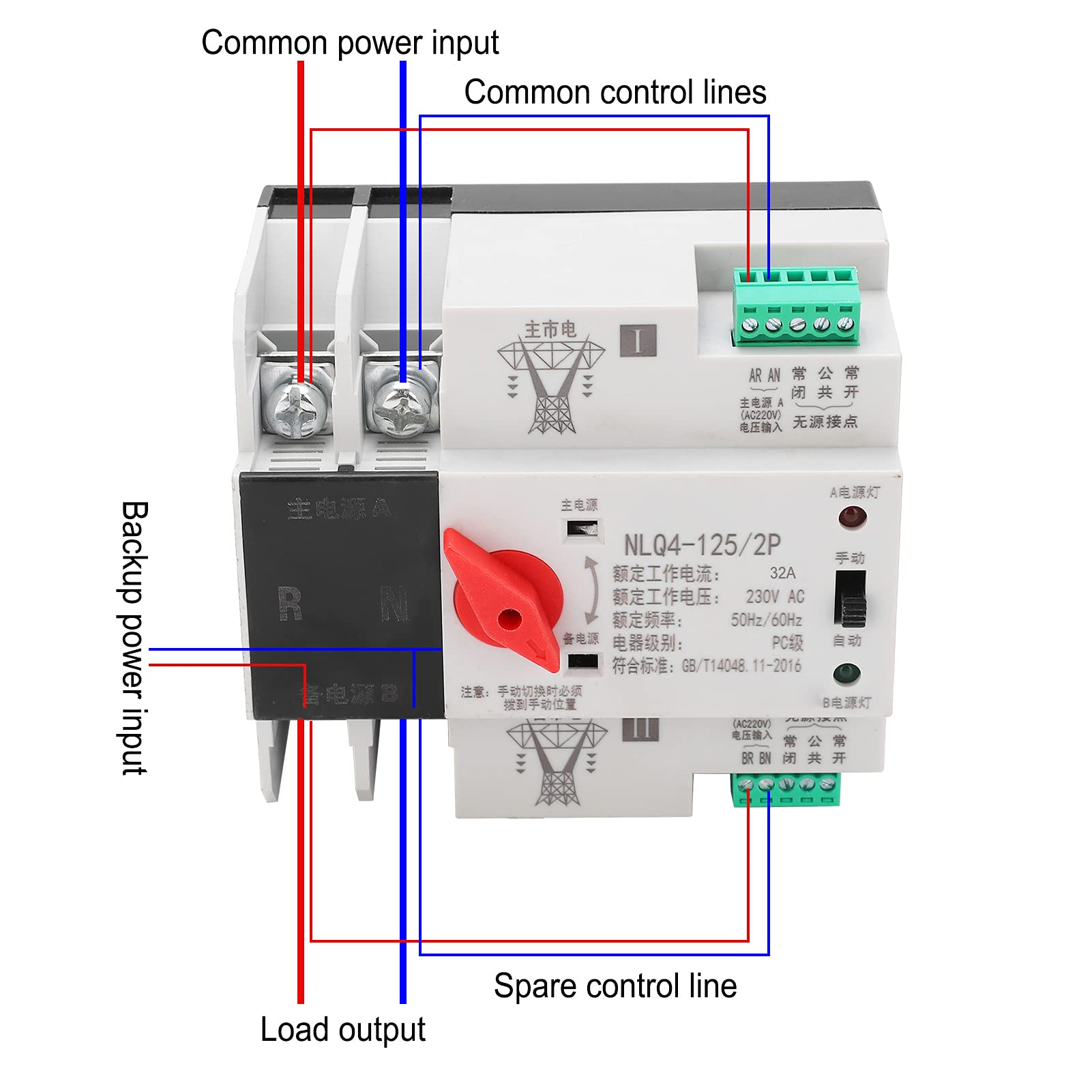 Automatyczny Przełącznik Zasilania na Szynę Din ATS Mini ATS 2P Bezprzerwowe Elektryczne Przełączniki Wyboru Zasilania 230V 230(100A)
