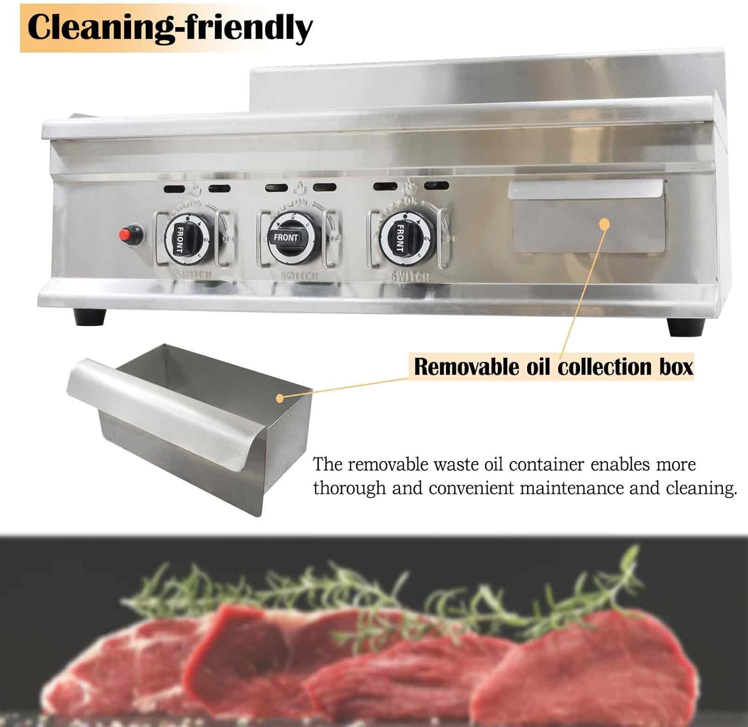 Commercial Stainless Steel LPG Gas Griddle Grill, 35.6" x 21.7" Flat Top Countertop Griddle for Steak, Pancakes & Teppanyaki, 2800Pa, Home & Outdoor Use
