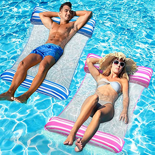 Water Hammock 2 Pack, 4-in-1 Multi-Purpose Pool Toys Inflatable Pool Float Comfortable Hammock Float Portable Pool Raft Swimming Pool Float Lounger for Adults & Kids Saddle Chair Hammock Drifter