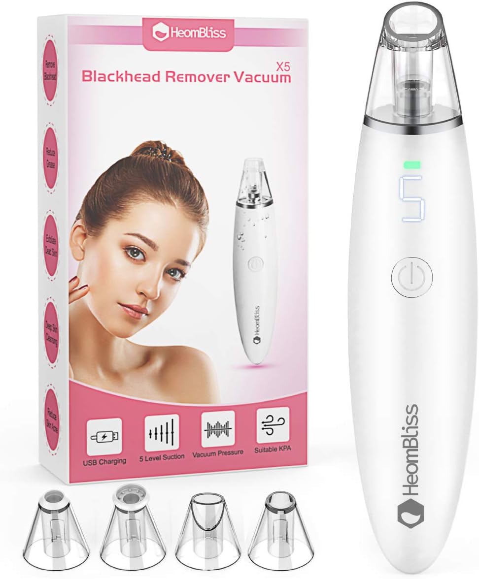 HeomBliss Blackhead Remover Vacuum Pore Cleaner, Powerful and Effective Black Head Extractor with Led Display for Whiteheads, Stubborn Blackheads, Acne, Comedo and Pimple